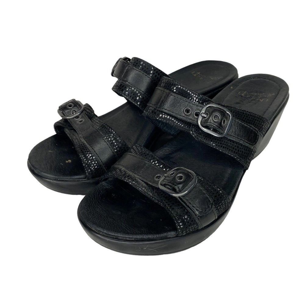 Dansko Jessie Sandals Women's 38 EUR Black Strappy Buckle Heeled Slip On Clog